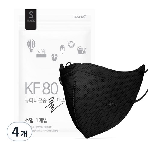 다나마스크 뉴다나온숨 쿨마스크 소형 KF80, 30개입, 4개, 검정색