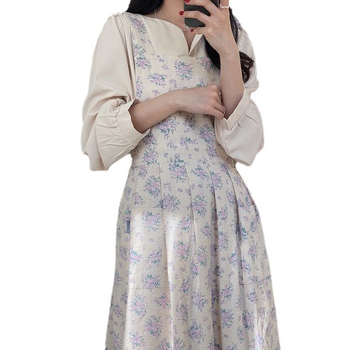 한스데이 단아한 부케 원피스 앞치마, 연보라부케, 1개