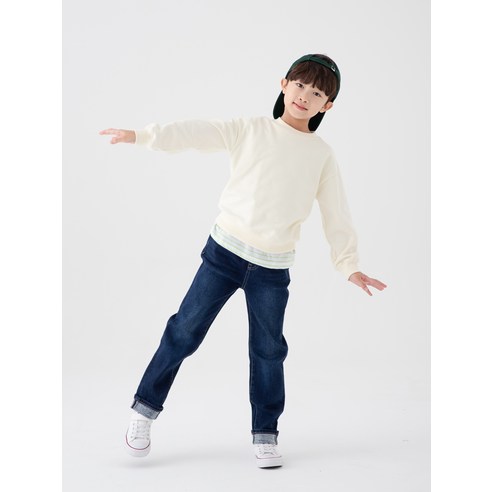 롤리트리 아동 스트레이트 핏 베이직 기모 데님 팬츠