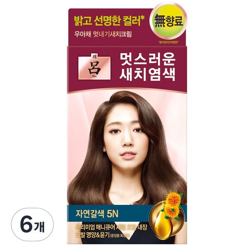 려 우아채 멋내기 새치 염색제, 자연갈색5N, 6개
