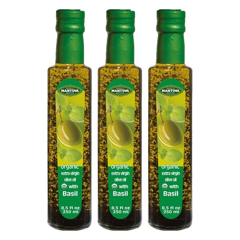 만토바 오가닉 엑스트라 버진 바질 올리브 오일, 250ml, 3개
