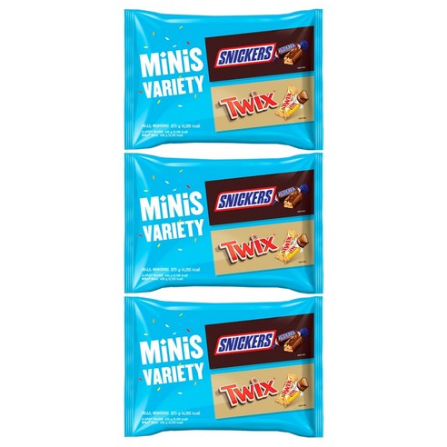 마즈 스니커즈 트윅스 미니스 버라이어티 팩, 870g, 3개