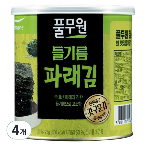 풀무원 파래김 캔, 25g, 4개