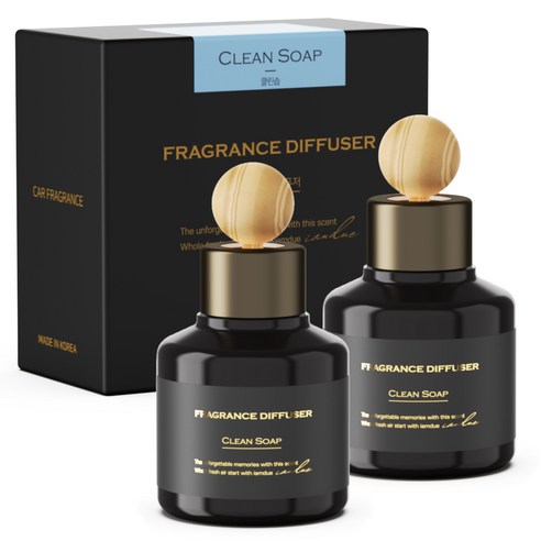 아이엠듀 퍼퓸 차량용 디퓨저 80ml 2개 + 우드볼스틱 2개 + 흡착패드 2개, 클린솝, 1세트