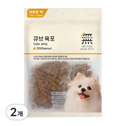 무마진 큐브 육포 강아지 간식 져키, 연어맛, 800g, 2개