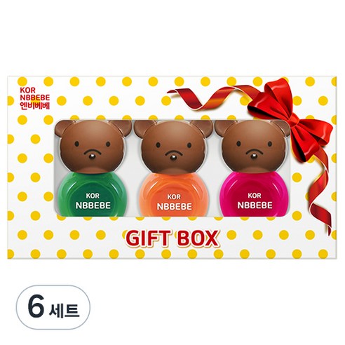 엔비베베 어린이 매니큐어 3종 선물세트, 비비드그린 + 비비드오렌지 + 비비드핑크, 6개