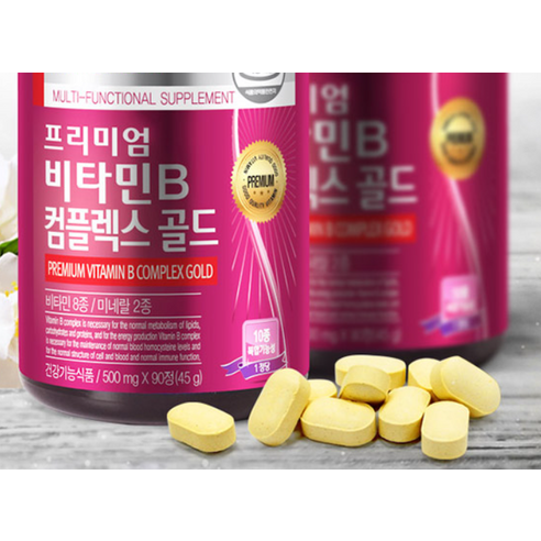 뉴트리디데이 프리미엄 비타민B 컴플렉스 골드는 면역력을 향상시키는 비타민B를 풍부하게 함유한 알약/캡슐 형태의 제품입니다.