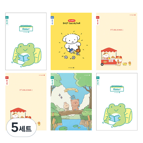 모닝글로리 채움노트 초등 3-6 일기장 좁은칸 4종 + 랜덤발송 2p 세트 A, 개굴, 먼지청소, 붕어빵, 숲속산책, 5세트