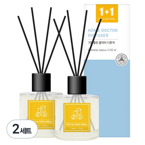홈닥터 기분좋은 디퓨저 140ml x 2p + 섬유스틱 10p 세트 반려동물 & 음식냄새, 자몽향, 280ml, 2세트
