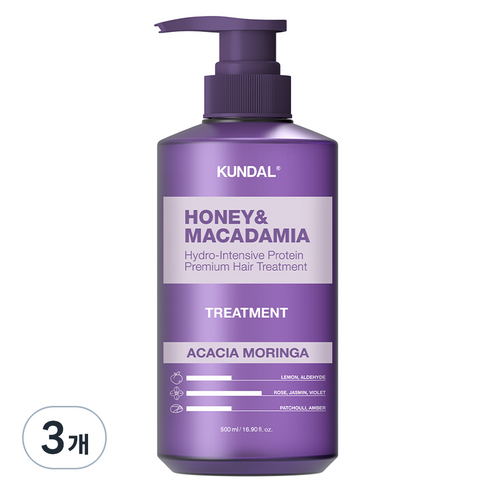 쿤달 허니 앤드 마카다미아 헤어 트리트먼트 아카시아모링가향, 500ml, 3개