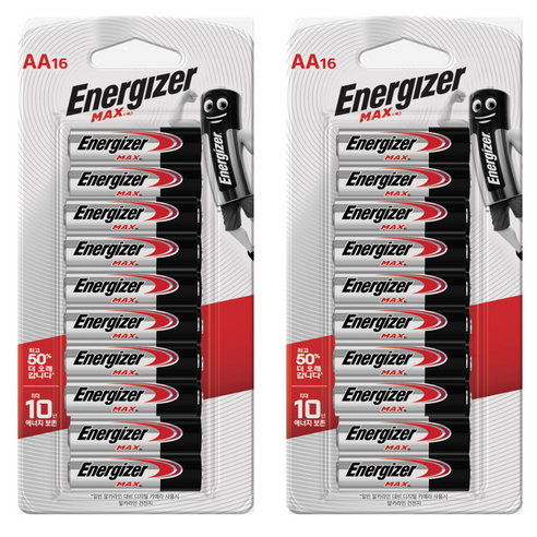 에너자이저 알카라인 맥스 AA 건전지 LR06, 16개입, 2개