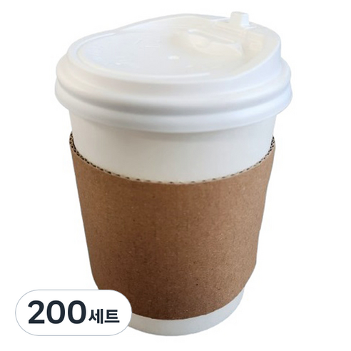 생활을그리다 무인쇄 종이컵 300ml + ps 뚜껑 화이트 + 홀더 무지 세트, 200세트