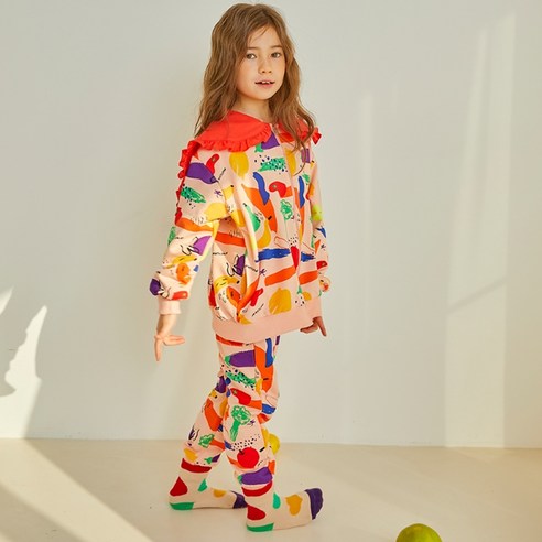 마틸다엔와이 여아용 큰 카라 vege 핑크 꽃 세일러 오버핏 집업