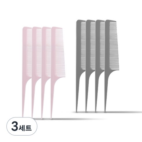 글로스앤글로우 포켓 미니 꼬리빗 2종 x 4p 세트, 핑크, 그레이, 3세트