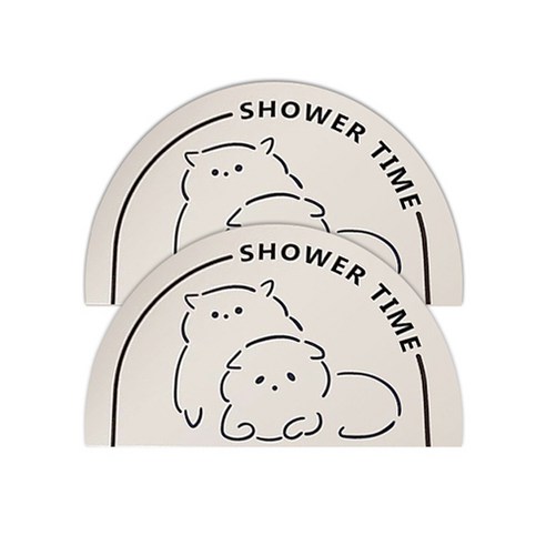 센스팟 규조토 반달 발매트 2p, 화이트 냥이