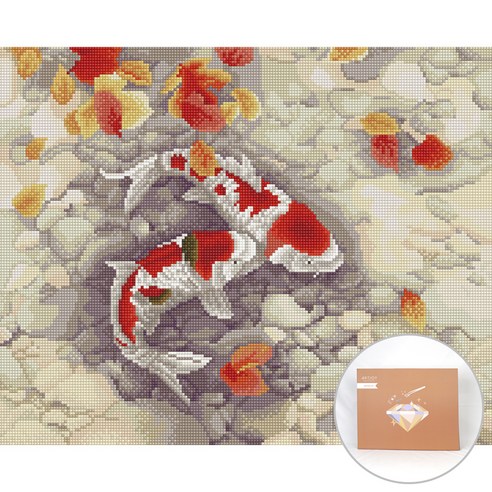 아트조이 DIY 보석 십자수 캔버스형 50 x 40 cm, 연못 속 잉어, 1세트