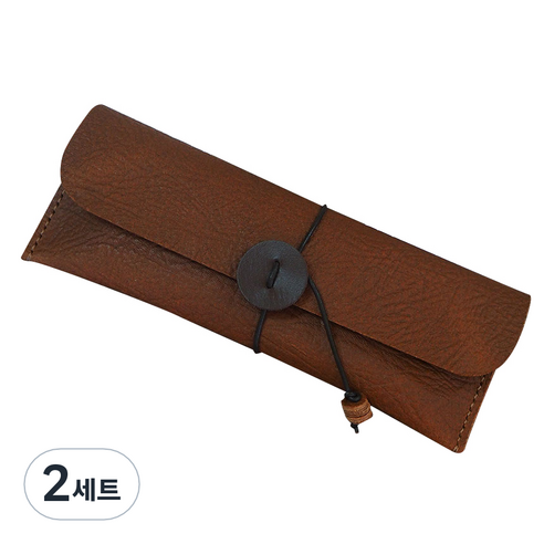 더보테가 핸드메이드 가죽 필통 + 펜슬캡 세트 각인 무, 버팔로 엠보 탄브라운, 2세트