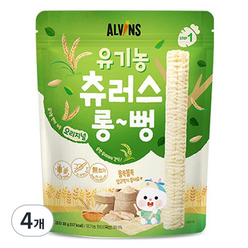 엘빈즈 유아용 유기농 츄러스 롱뻥 STEP1, 오리지널맛, 30g, 4개