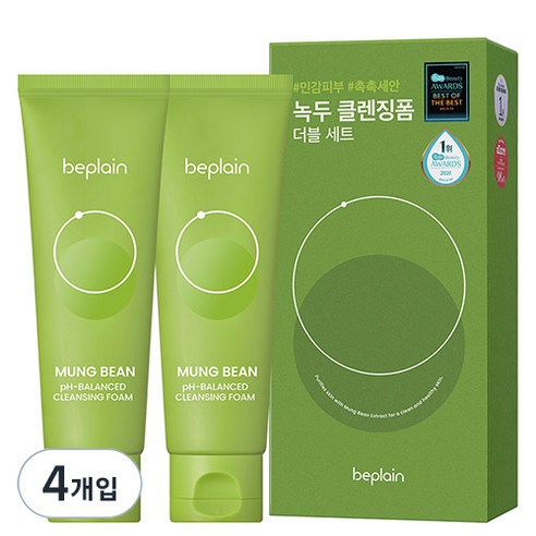 비플레인 녹두 약산성 클렌징폼 더블 세트, 80ml, 4개 클렌징/필링 비플레인 녹두 약산성 클렌징폼 더블 세트, 80ml, 4개 클렌징/필링