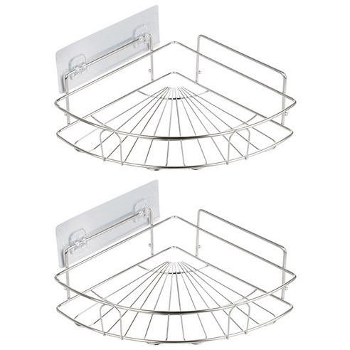 욕실 후크와 세트로 구입하세요. 생활공식 2단 코너형 스테인레스 욕실선반, 2개 홈인테리어