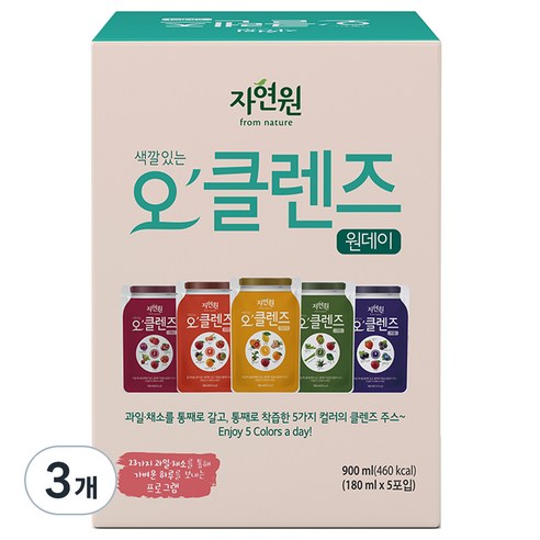 자연원 오클렌즈 원데이 과일 채소 착즙주스, 900ml, 3개