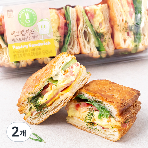 그린래빗 에그 햄 치즈 페스트리 샌드위치C, 165g, 2개