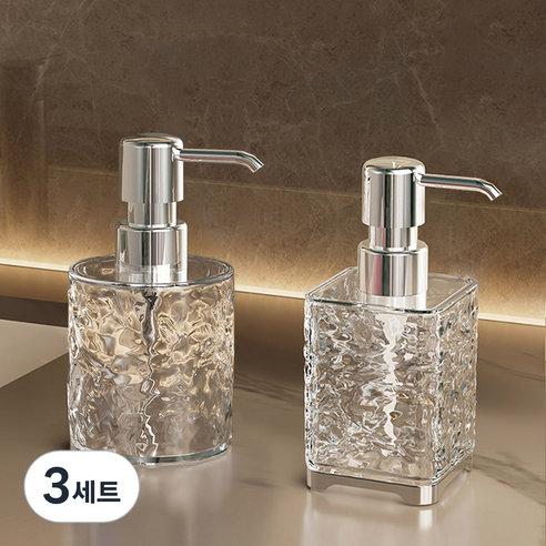 모나코올리브 샹드리에 세제 디스펜서 원형 300ml + 사각 300ml 세트, 투명, 3세트