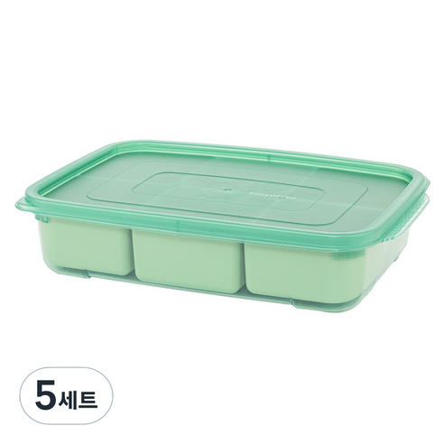 이지앤프리 튼튼이 웨이브킵 6분할 큐브용기 세트 그린 1700ml, 5세트