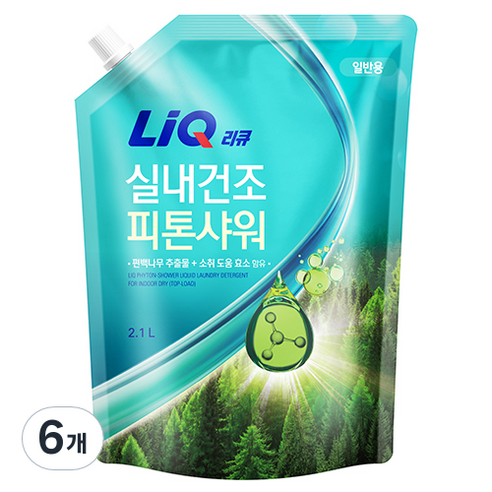 리큐 실내건조 피톤샤워 액체세제 일반용 리필, 6개, 2.1L