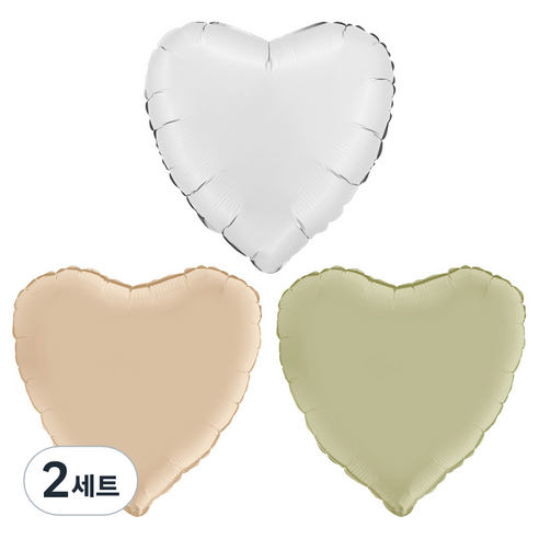 그라보벌룬 은박 하트풍선 3종 세트, 새틴화이트, 크림, 올리브그린, 2세트