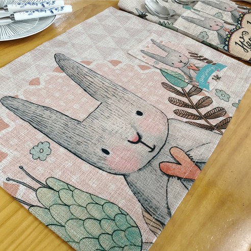 하늬통상 토끼 디자인 린넨 식탁매트 2p, 부활절토끼, 42 x 32 cm