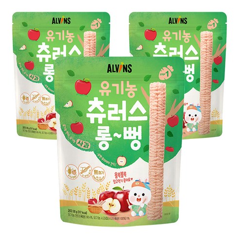 엘빈즈 유아용 츄러스 롱뻥 STEP1, 사과맛, 3개