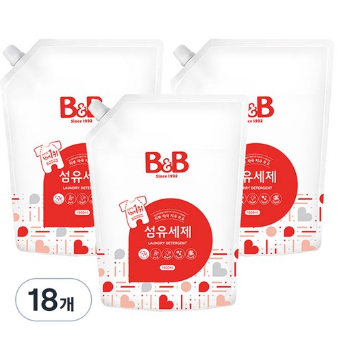 비앤비 섬유세제 리필, 1.5L, 18개