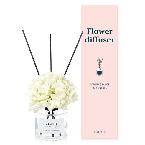 아제르퍼시픽 레스쁘리 로즈팝 미니수국 화이트 100ml 디퓨저선물세트, 대나무