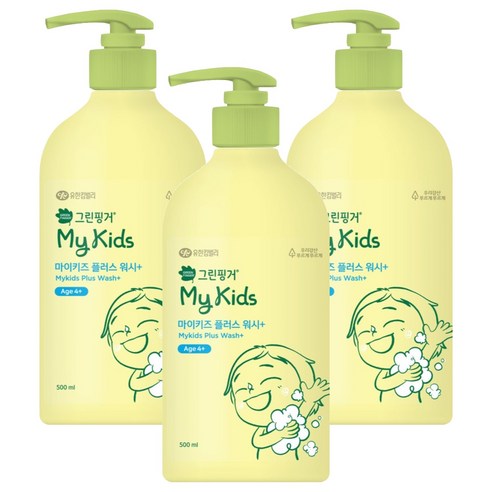 그린핑거 아동용 마이키즈 플러스 미세먼지 클렌징 저자극 워시 복숭아향, 3개, 500ml