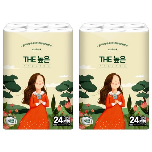 한예지 천연펄프 3겹 THE 높은 화장지, 33m, 24롤, 2세트