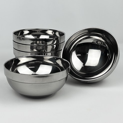 헤킨스 스텐 식당 업소용 가게 이중 국그릇 14cm, 실버, 5개