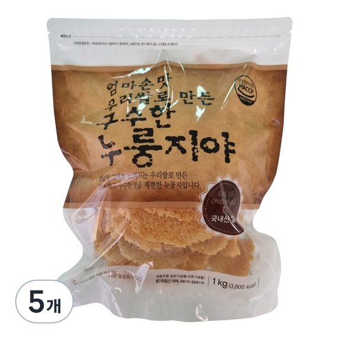 바른들식품 엄마손맛 우리쌀로 만든 구수한 누룽지야, 1kg, 5개