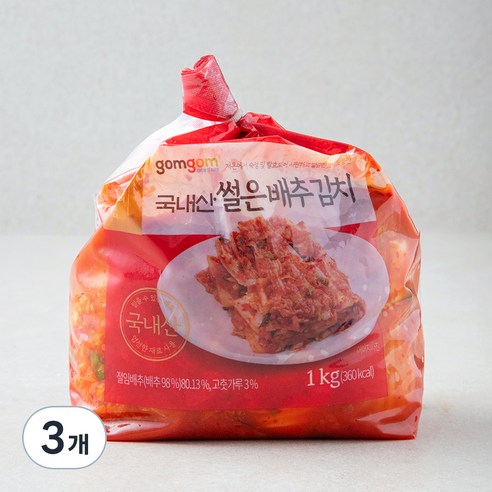곰곰 국내산 썰은 배추 김치, 1kg, 3개