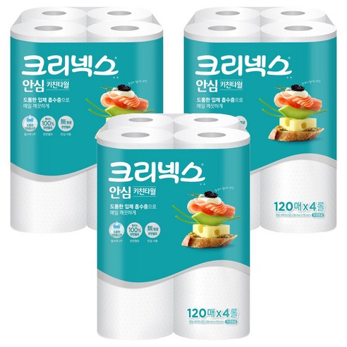 크리넥스 안심 키친타월 120매, 12개