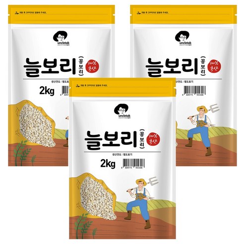 엉클탁 국산 늘보리 꽁보리, 2kg, 3개