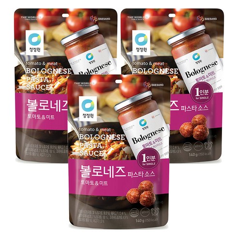 청정원 싱글 파우치 볼로네즈 파스타 소스, 3개, 140g