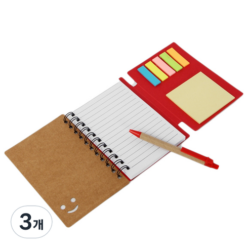 아트스케치 스마일 볼펜 수첩 70매, 레드(수첩) + 랜덤발송(볼펜심), 3개