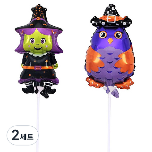 인디케이 할로윈 마녀 풍선5p + 부엉이 풍선5p + 풍선막대10p, 혼합색상, 2세트