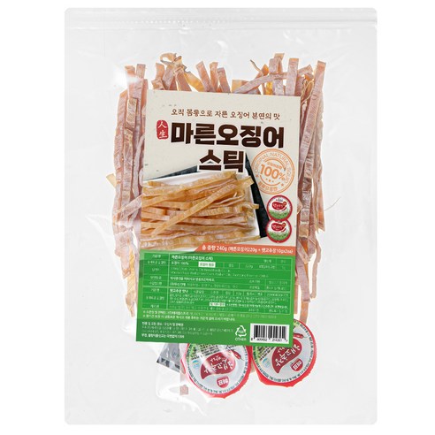 쫄깃하고 감칠맛나는 마른오징어 스틱을 매콤한 고추장과 함께 즐기세요.