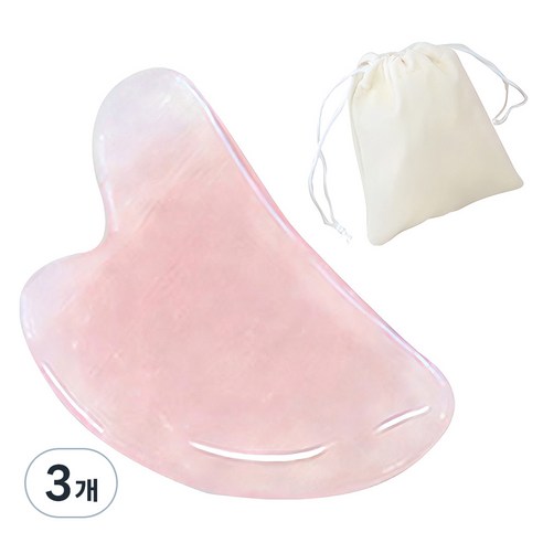 호스커스 로즈쿼츠 괄사 도구 + 보관파우치, 3개, 하트