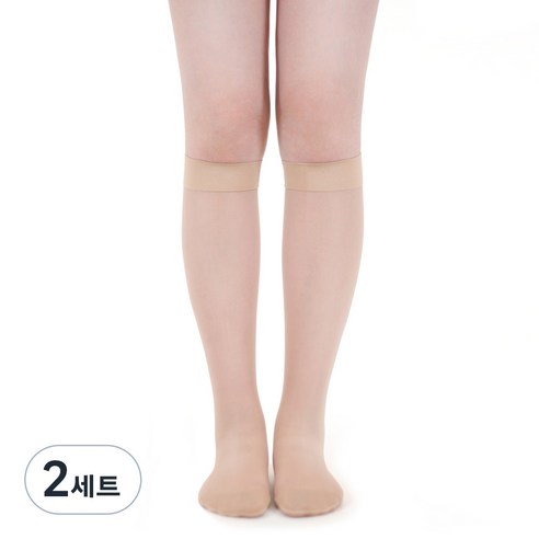 원더워크 슬림핏 의료용 압박스타킹 베이지 발막힘, 2세트, 종아리/무릎형