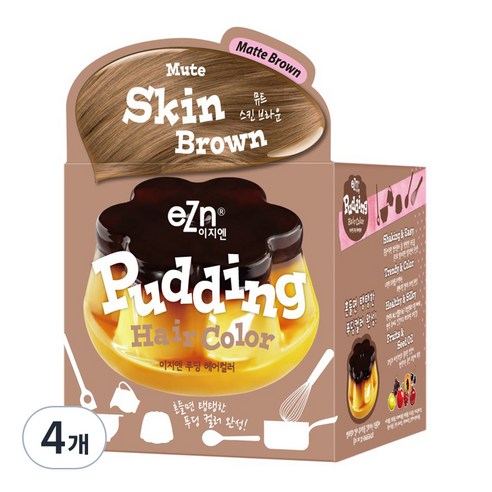 eZn 푸딩 헤어컬러 염모제 70ml, 뮤트 스킨 브라운, 4개