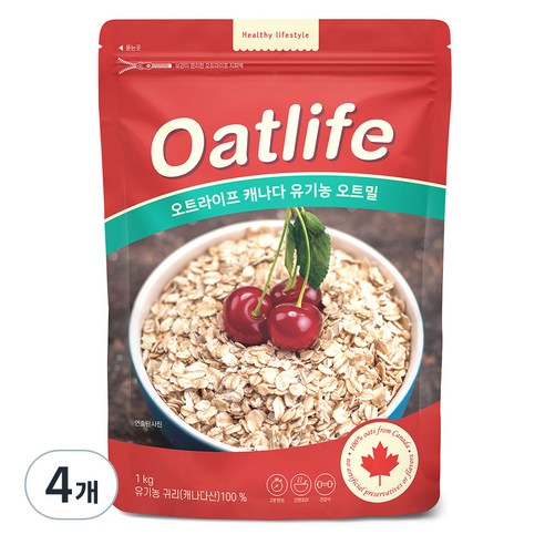 오트라이프 유기농 오트밀, 1kg, 4개