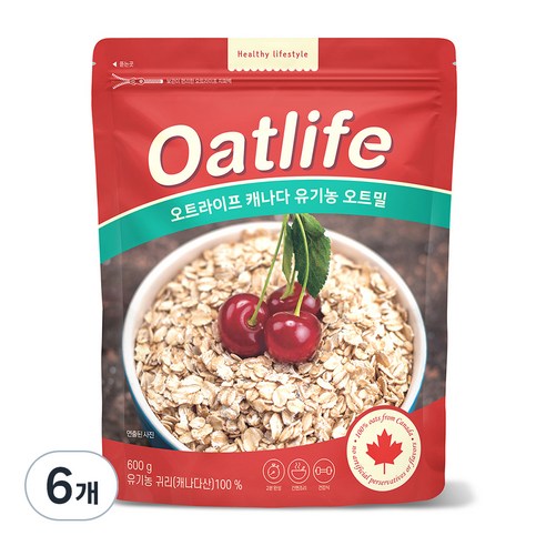 오트라이프 유기농 오트밀, 600g, 6개